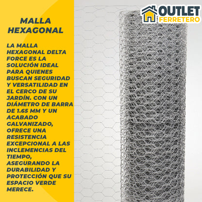 Malla Gallinera 1 M Alto X 25mts Largo Galvanizada Hexagonal
