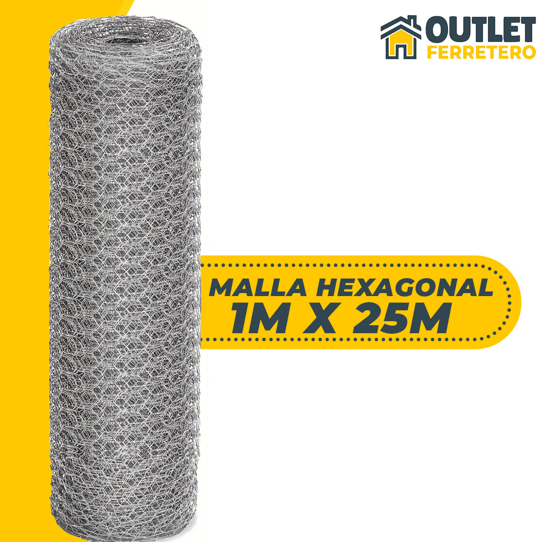 Malla Gallinera 1 M Alto X 25mts Largo Galvanizada Hexagonal