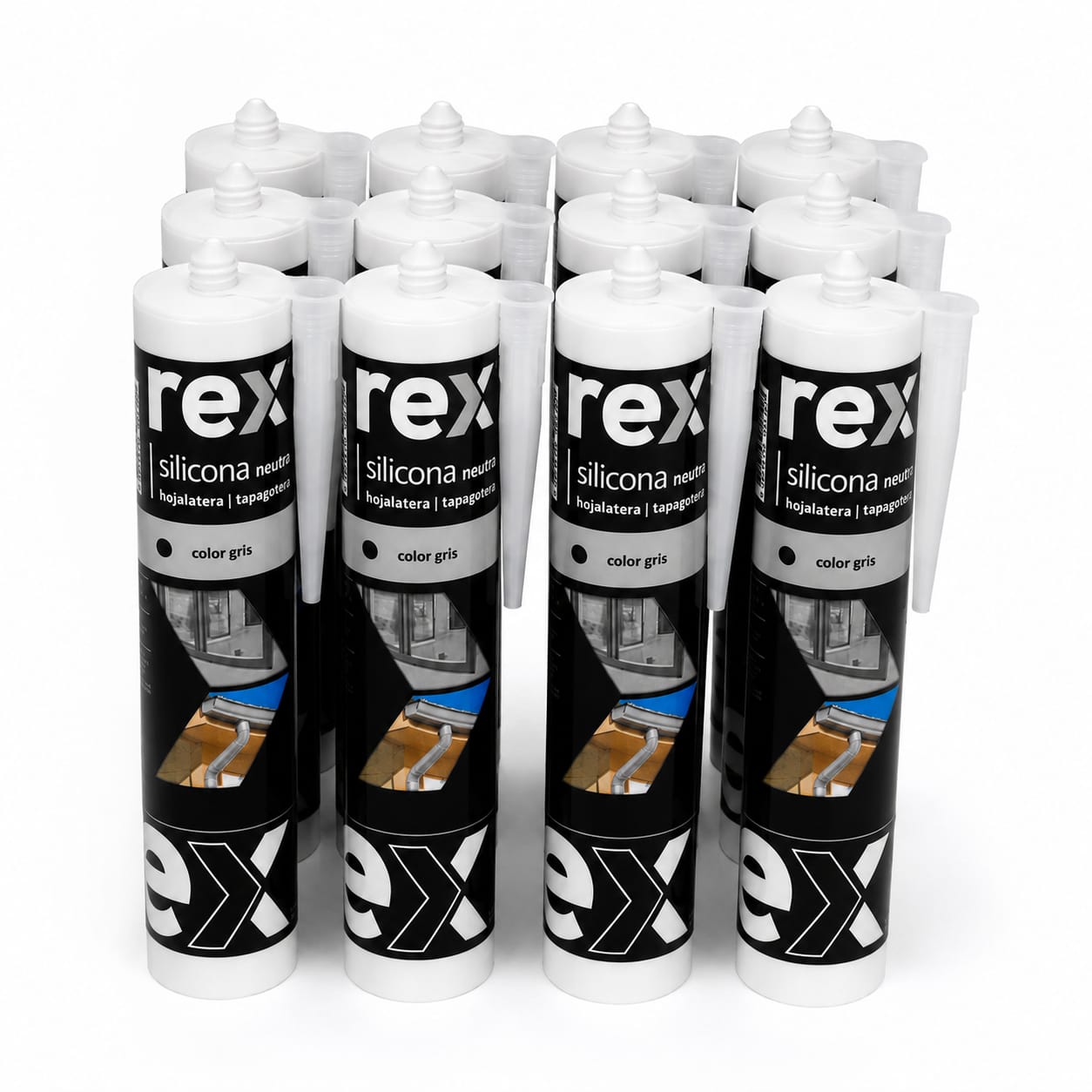 Silicona Neutra Tapagoteras Rex Gris 300ml Multisuperficie Policarbonato y PVC | Pack 1 a 12 Unidades